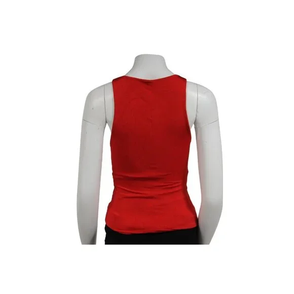Ralph Lauren Purple LabelAssymetrical Top Small Red Blouse Runched Sleeveles